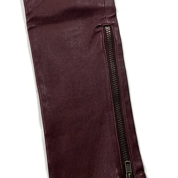 Leather Women's Burgundy Pants - Picture 3 of 12